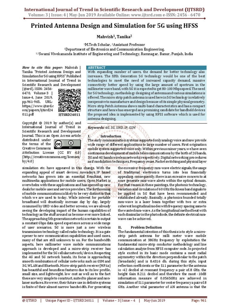 Printed Antenna Design and Simulation For 5G Using HFSS | PDF ...