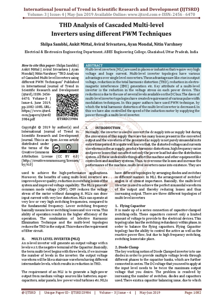Thd Analysis Of Cascaded Multi Level Inverters Using Different Pwm