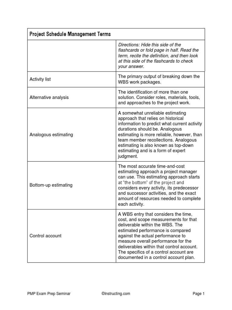 6 Project Schedule Management Terms PDF | PDF | Top Down And Bottom Up ...
