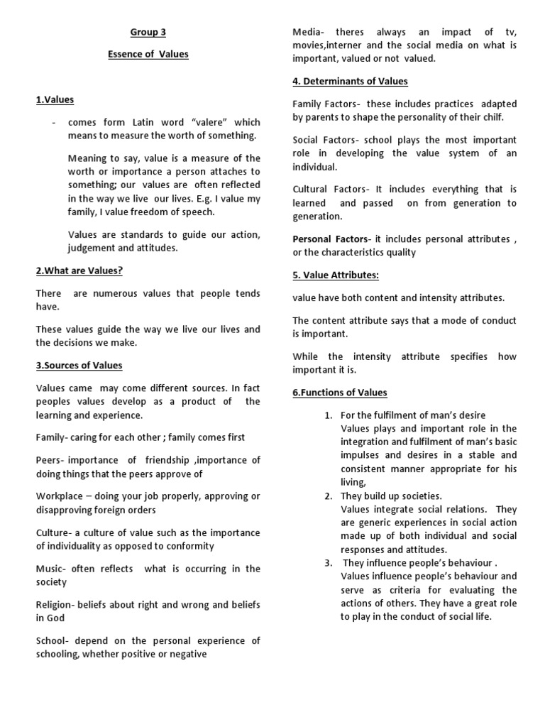 Understanding the Essence of Values | PDF | Value (Ethics) | Attitude ...