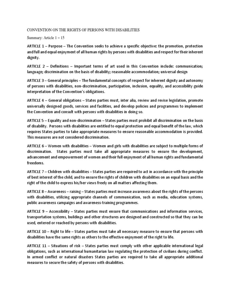 Convention On The Rights of Persons With Disabilities Summary | PDF ...