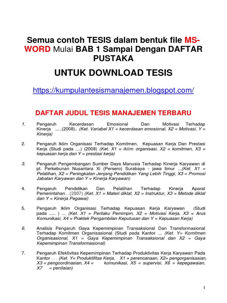 contoh tesis manajemen sdm terbaru
