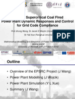 Study of Supercritical Coal Fired Power Plant Dynamic Responses and Control For Grid Code Compliance