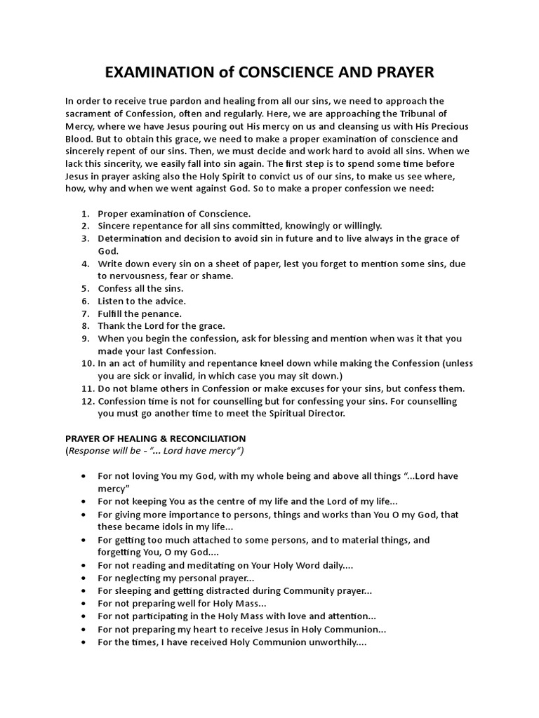 Examination of Conscience PDF Confession (Religion) Repentance
