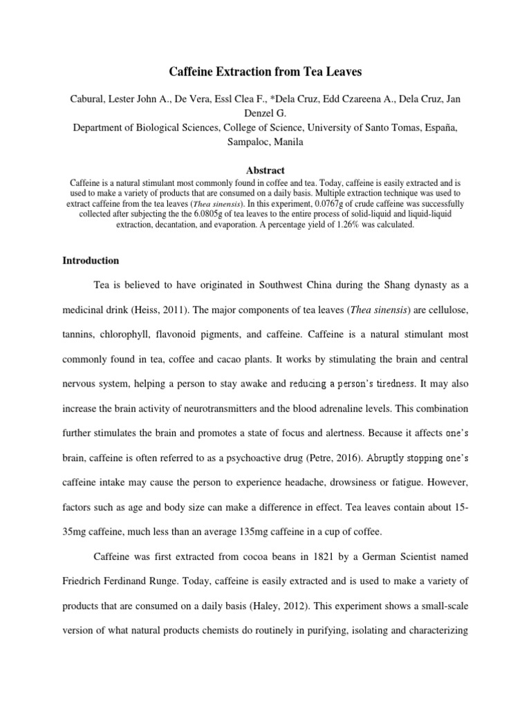 Caffeine Extraction From Tea Leaves | PDF | Caffeine | Chemistry