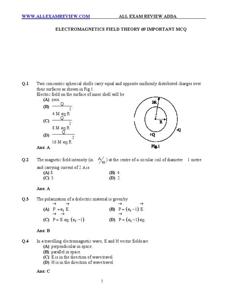 Field Theory 69 Important MCQ PDF Transmission