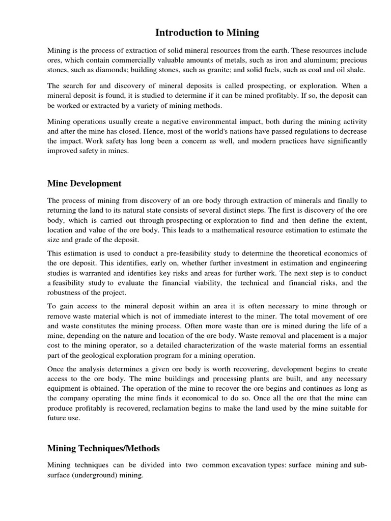 Introduction to Mining Techniques | PDF | Mining | Surface Mining