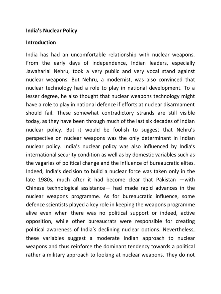 India's Nuclear Policy | PDF | Treaty On The Non Proliferation Of ...