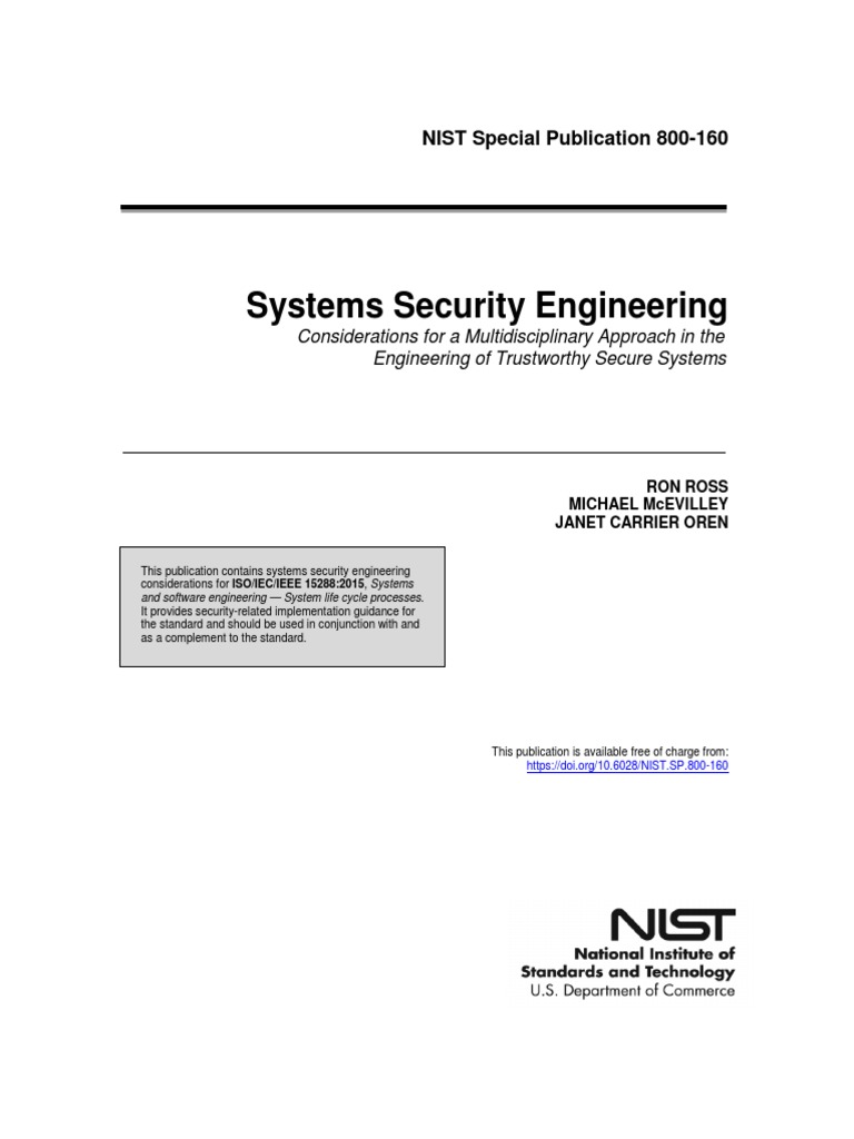 Systems Security Engineering NIST Special Publication 800160 PDF