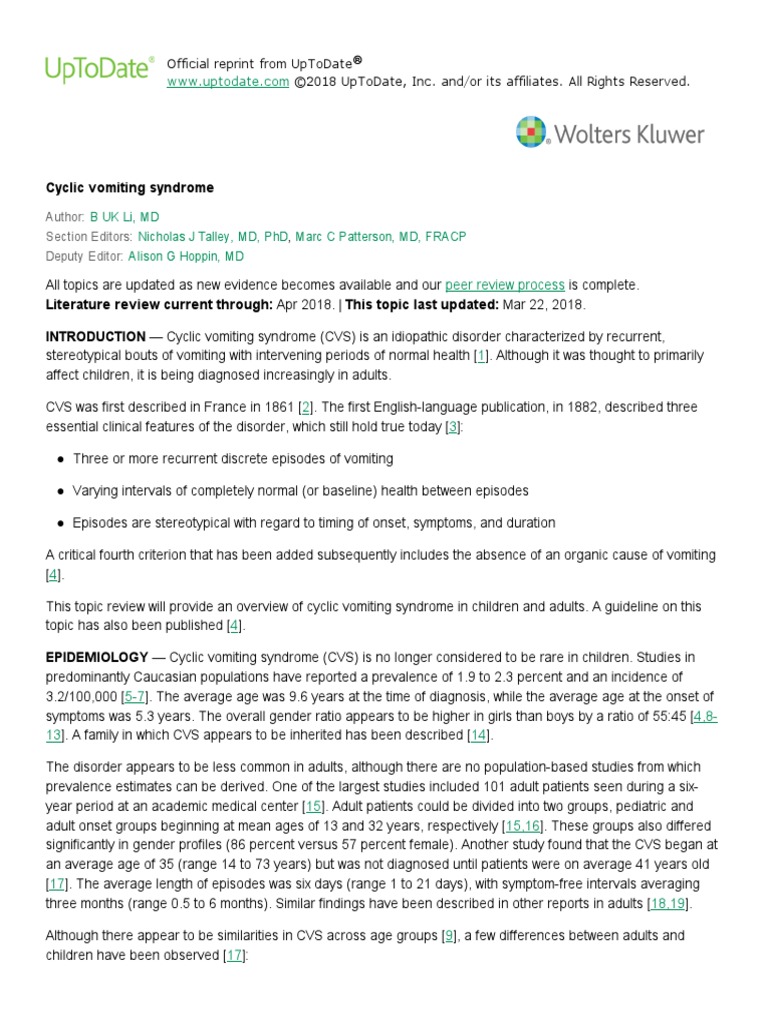 Cyclic Vomiting Syndrome Pdf Migraine Nausea
