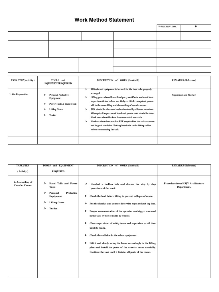 Crawler Crane Work Method Statement | PDF | Crane (Machine ...