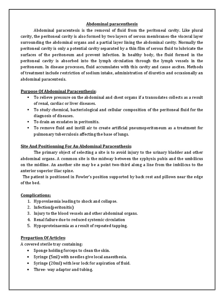 Abdominal Paracentesis Overview | PDF | Peritoneum | Abdomen