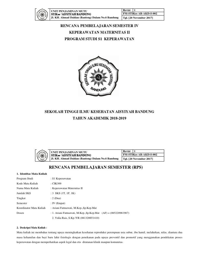 Rencana Pembelajaran Keperawatan Maternitas II | PDF | Sains & Matematika