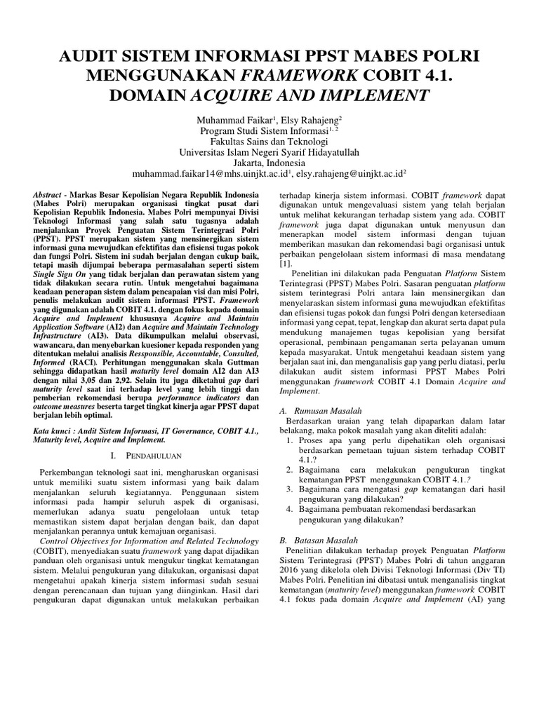 Audit Sistem Informasi Ppst Menggunakan Cobit 4 1 Domain Acquire And Implement Docx