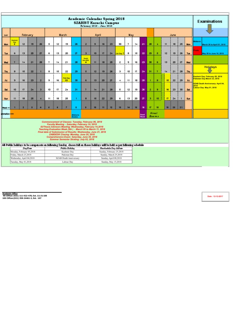 Academic Calendar Spring 2018 | PDF | Educational Institutions ...
