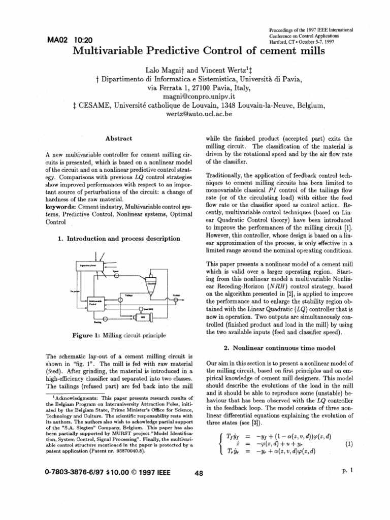 Nonlinear Multivariable Control for Cement Mills | PDF | Control Theory ...