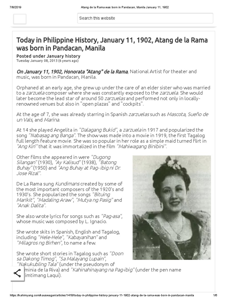 Atang de la Rama: A Cultural Icon | PDF | Manila | Tagalog Language