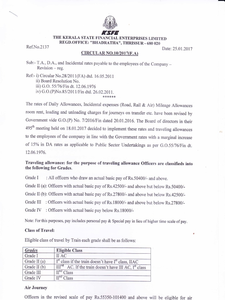 Revised T.A. and D.A. Rates for Employees | PDF | Government | Business