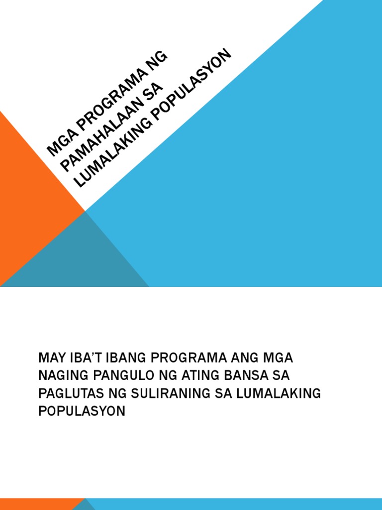 Mga Programa NG Pamahalaan Sa Lumalaking Populasyon | PDF
