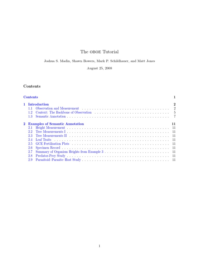 The Oboe Tutorial Joshua S. Madin, Shawn Bowers, Mark P. Schildhauer