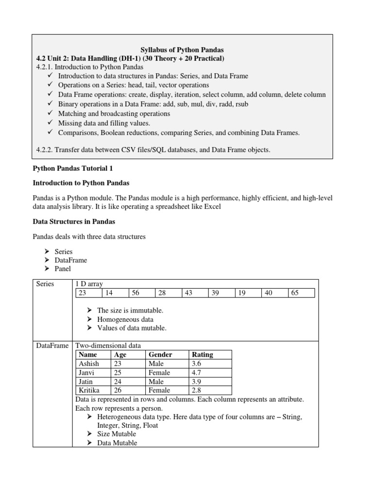 Python Pandas For Class XI Tutorial 1 | PDF | Software Engineering ...