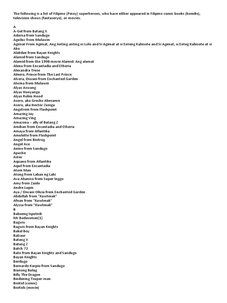 List of Filipino Superheroes | PDF | Superheroes