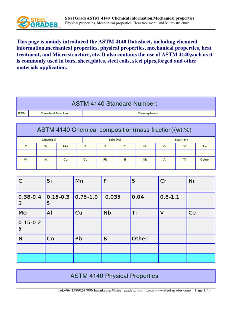 ASTM 4140 Steel Properties Overview | PDF | Rolling (Metalworking ...