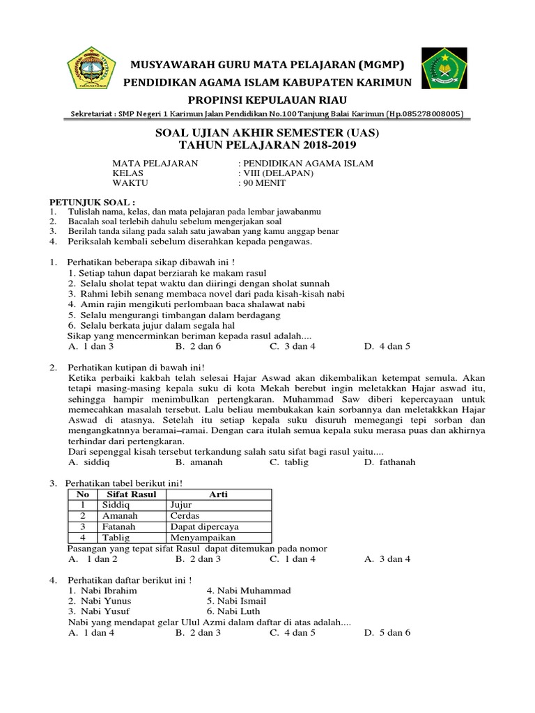 Soal Pai Kelas 8 Genap 1819 Docx