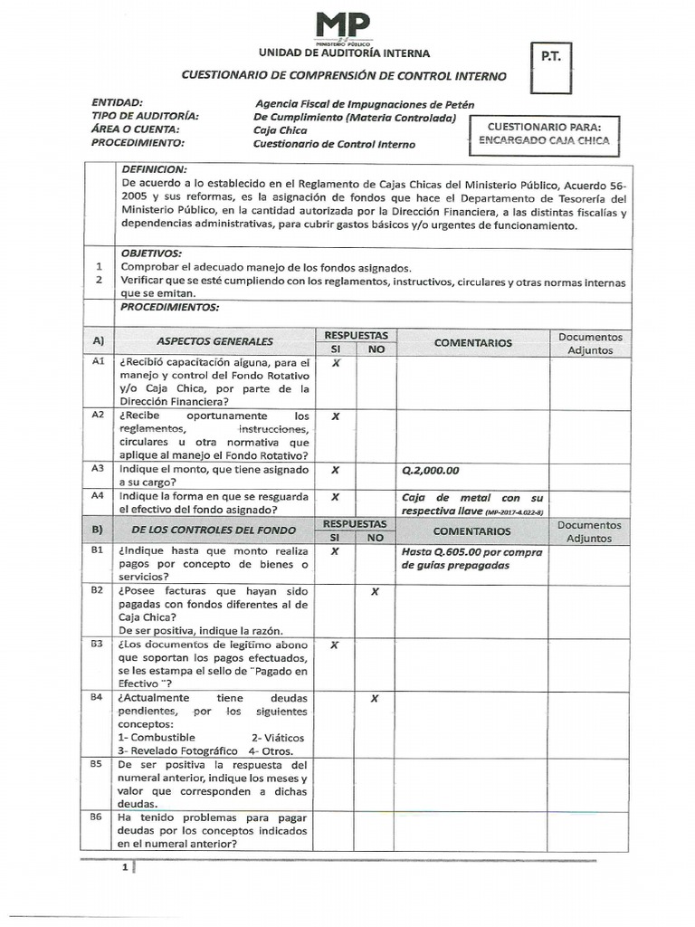 Cuestionario de Control Interno MP | PDF | Auditoría | Cheque