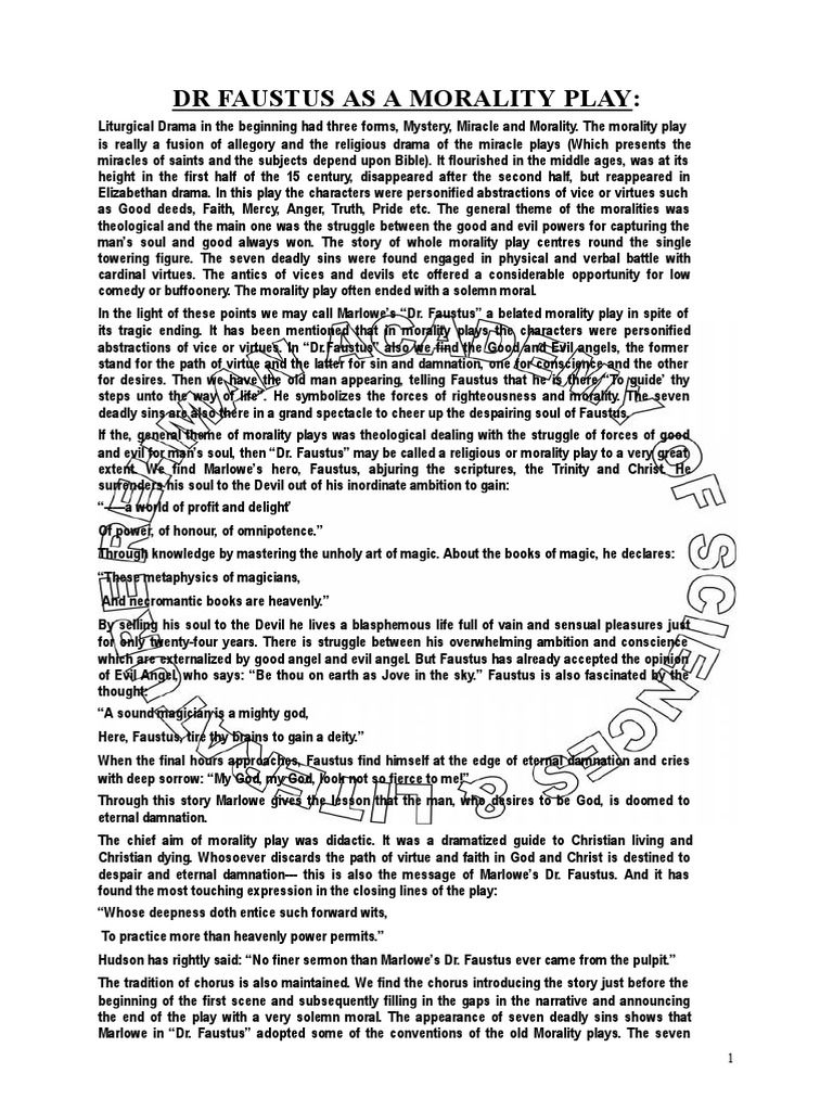 DR Faustus As A Morality Play PDF Evil Virtue