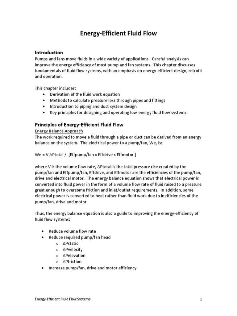 Energy-Efficient Fluid Flow Systems 1 | PDF | Pump | Fluid Dynamics