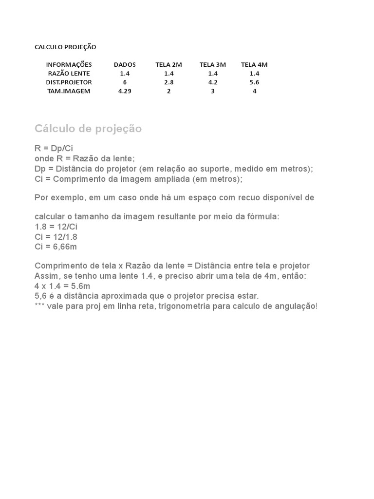 Calculo Projeção | PDF
