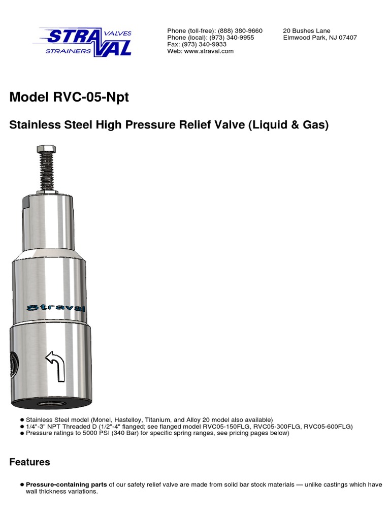 Stainless Steel High Pressure Relief Valve | PDF | Pounds Per Square ...