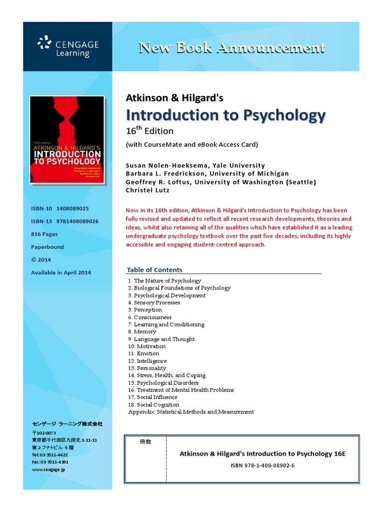Atkinson Hilgard s Introduction To Psychology Pdf
