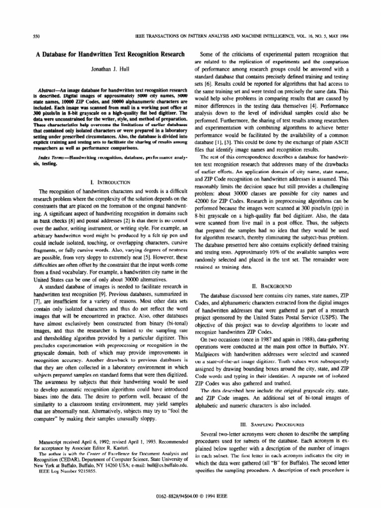 Handwriting Database for Recognition Research | PDF | Zip Code ...