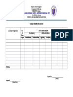 Table of Specification