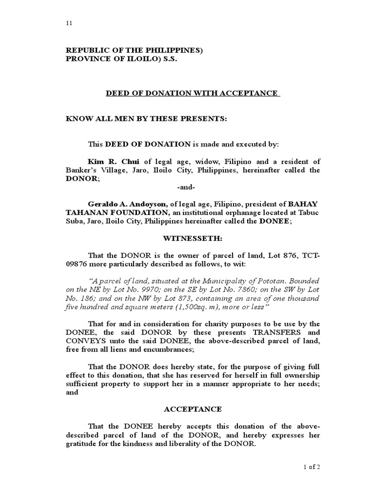 Deed of Donation with Acceptance | PDF | Law And Economics | Government ...