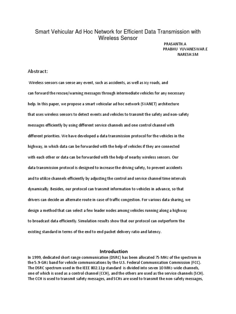 Smart Vehicular Ad Hoc Network For Efficient Data Transmission With ...