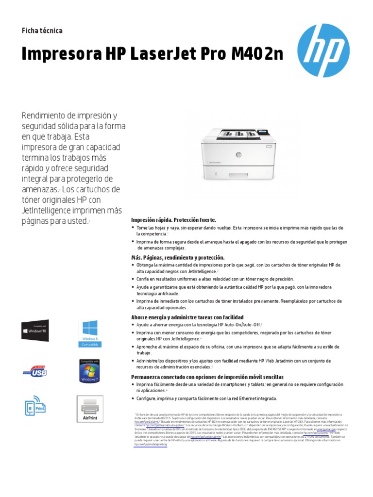 Impresora Hp Laserjet Pro m402n Red c5f93a Impresora