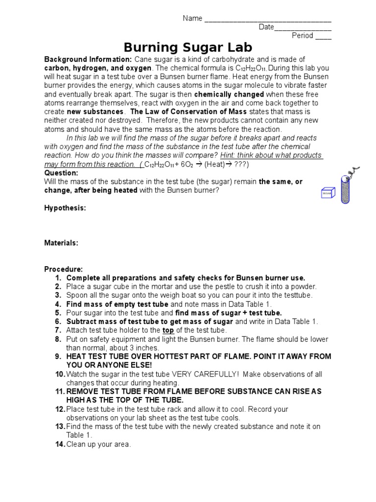Burning Sugar Lab PDF Carbohydrates Matter