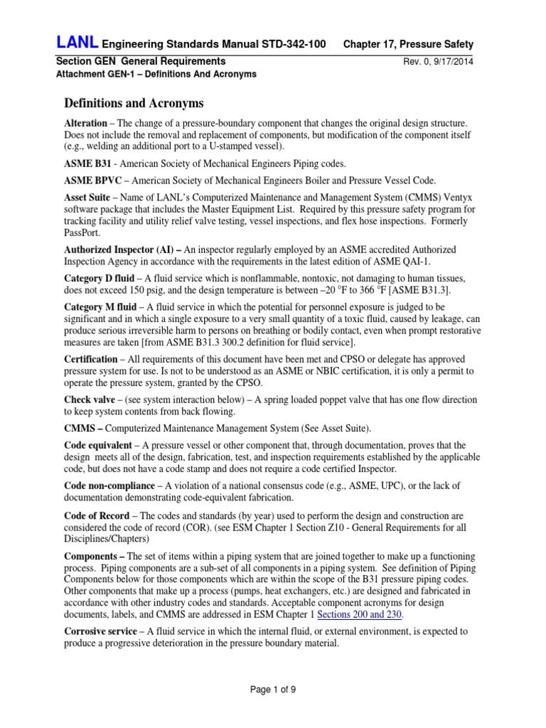 Definitions and Acronyms Engineering Standards Manual STD342100