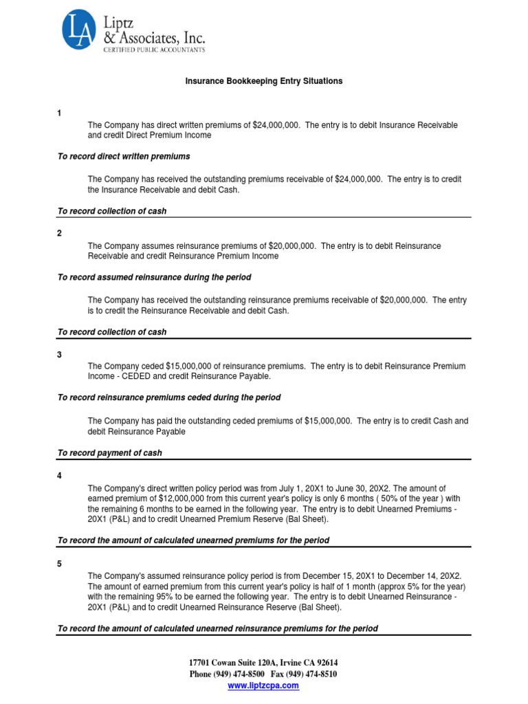 Insurance Accounting Entries and Type | PDF | Reinsurance | Debits And ...