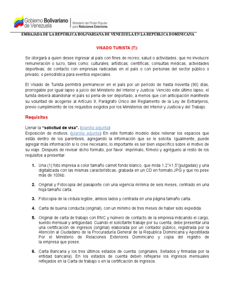 Visado Turista Pdf Venezuela Republica Dominicana