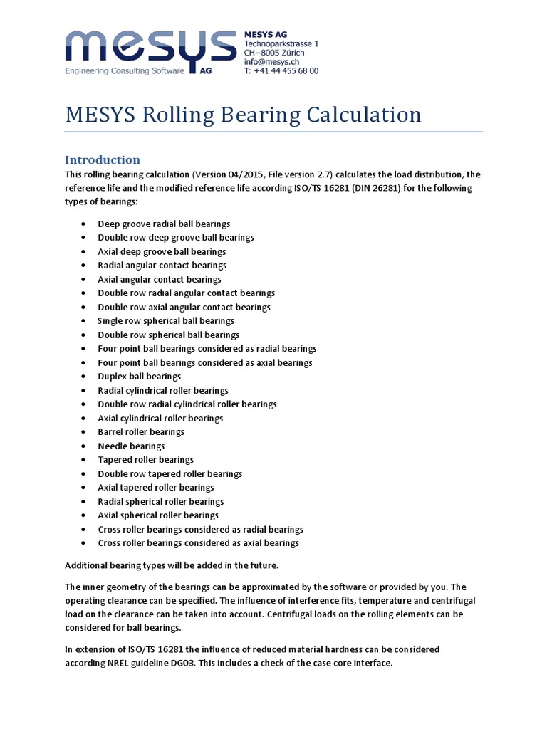 MESYS Rolling Bearing Calculation PDF Bearing (Mechanical