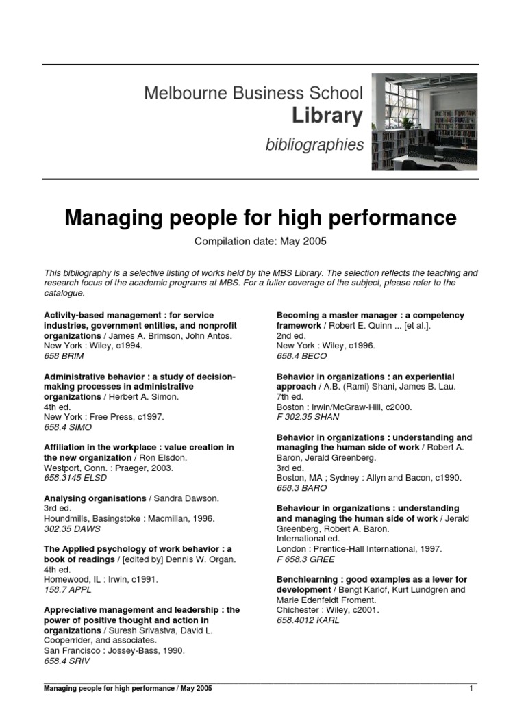 Managing People for High Performance | PDF | Organizational Behavior ...