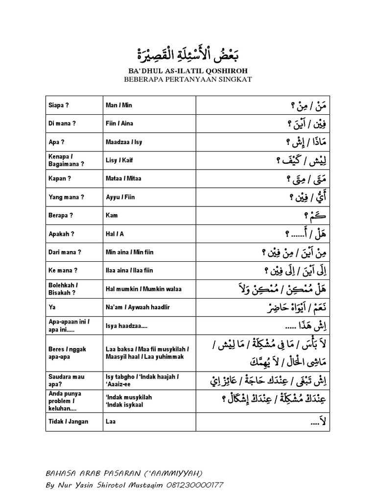 Bahasa Arab Pasaran Aammiyah 081230000177 Pdf Filename Utf 8 Bahasa Pdf