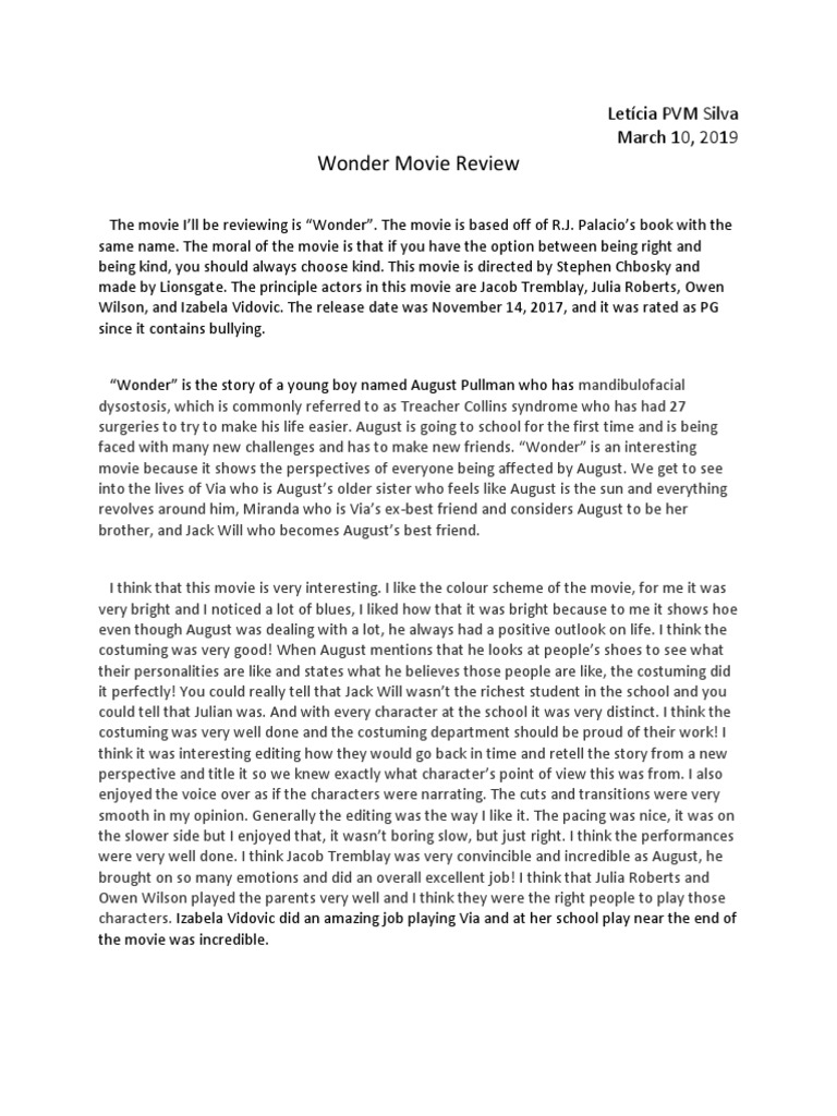 Wonder Movie Review | PDF