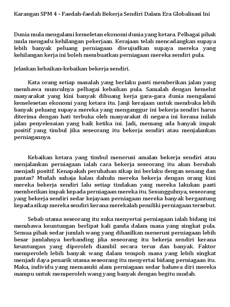 2019 Karangan Kebaikan Bekerja Sendiri Pdf
