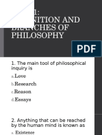 Quiz 1 Definition and Branches of Philosophy