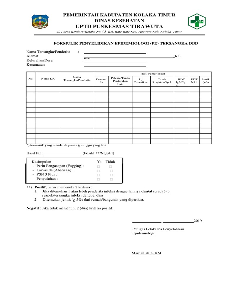 Formulir Penyelidikan Epidemiologi DBD | PDF